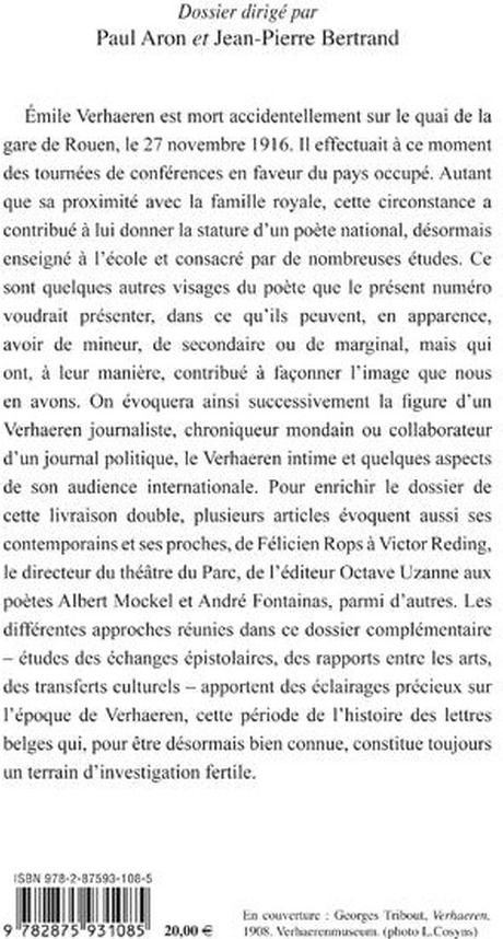 Quatrième de couverture de « VERHAEREN EN SON TEMPS - TEXTYLES 50-51 »