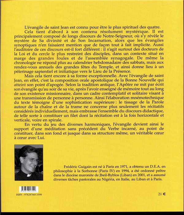 Quatrième de couverture de « LA RECITATION ORALE DE LA NOUVELLE ALLIANCE SELON SAINT JEAN »