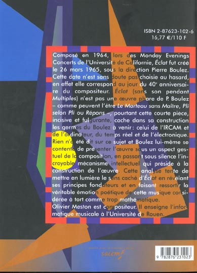 Quatrième de couverture de « ECLAT -DE PIERRE BOULEZ »