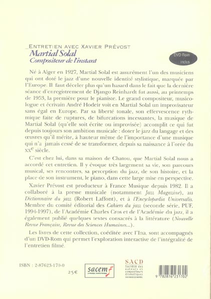 Quatrième de couverture de « MARTIAL SOLAL (+ DVD ROM) »