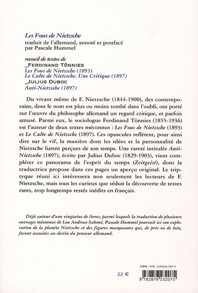 Quatrième de couverture de « FOUS DE NIETZSCHE (LES) »