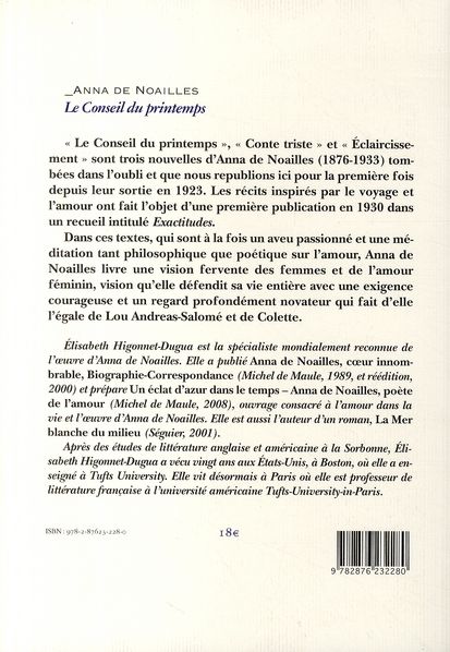 Quatrième de couverture de « CONSEIL DU PRINTEMPS (LE) »