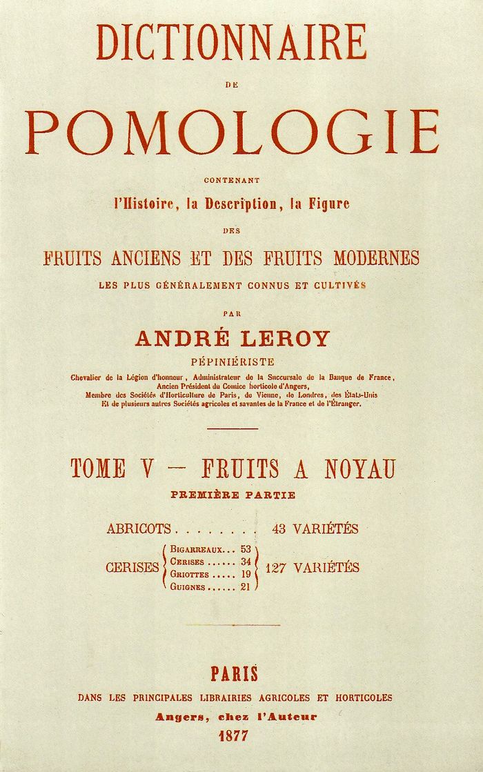 Couverture du livre « DICTIONNAIRE DE POMOLOGIE TOME 5 - ABRICOTS/CERISES » de Leroy Andre, librairie Les Contes Infusés à Corte