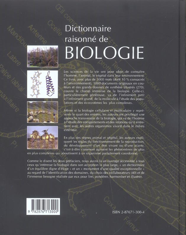 Quatrième de couverture de « DICTIONNAIRE RAISONNE DE BIOLOGIE »