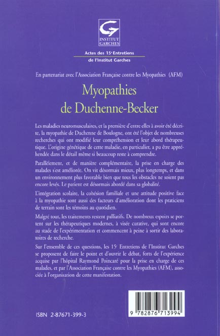 Quatrième de couverture de « MYOPATHIES DE DUCHENNE-BECKER »