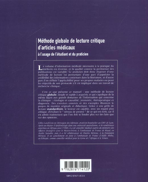 Quatrième de couverture de « METHODE GLOBALE DE LECTURE CRITIQUE D'ARTICLES MEDICAUX »