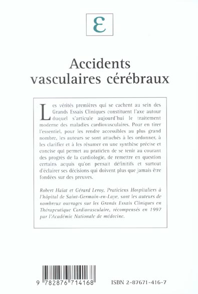 Quatrième de couverture de « ACCIDENTS VASCULAIRES CEREBRAUX »