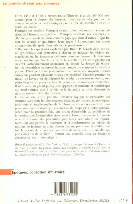 Quatrième de couverture de « LA GRANDE CHASSE AUX SORCIERES »