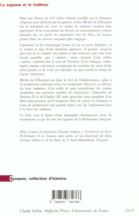 Quatrième de couverture de « LA SAGESSE ET LE MALHEUR »