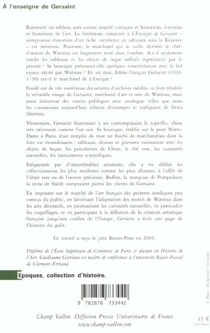 Quatrième de couverture de « A L'ENSEIGNE DE GERSAINT »