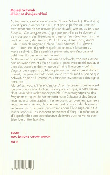 Quatrième de couverture de « MARCEL SCHWOB »