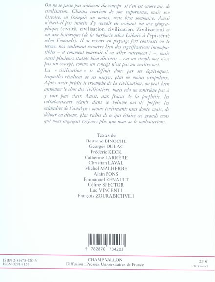Quatrième de couverture de « LES EQUIVOQUES DE LA CIVILISATION »