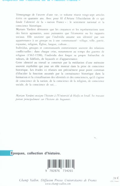 Quatrième de couverture de « ENQUETES SUR L'IDENTITE DE LA "NATION FRANCE" »