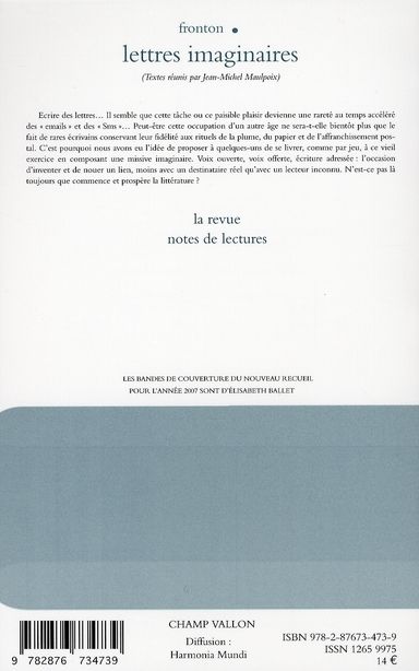 Quatrième de couverture de « N 85 LETTRES IMAGINAIRES »
