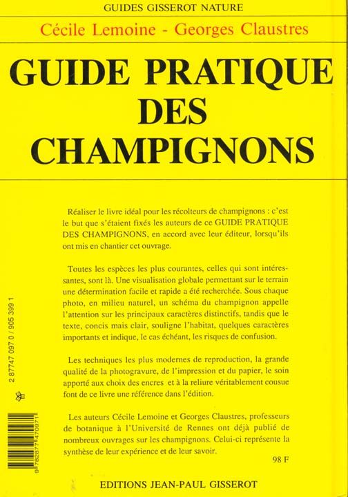 Quatrième de couverture de « GUIDE PRATIQUE DES CHAMPIGNONS »