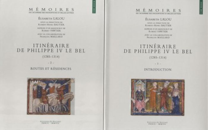 Couverture du livre « ITINERAIRE DE PHILIPPE IV LE BEL (1285-1314) - TOME 1: INTRODUCTION. TOME 2: ROUTES ET RESIDENCES », librairie Les Contes Infusés à Corte