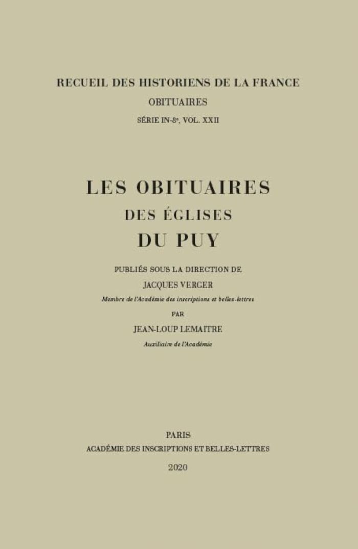 Couverture du livre « LES OBITUAIRES DES EGLISES DU PUY » de Lemaitre J.-L., librairie Les Contes Infusés à Corte