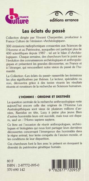 Quatrième de couverture de « HOMME ORIGINE ET DESTINEE »