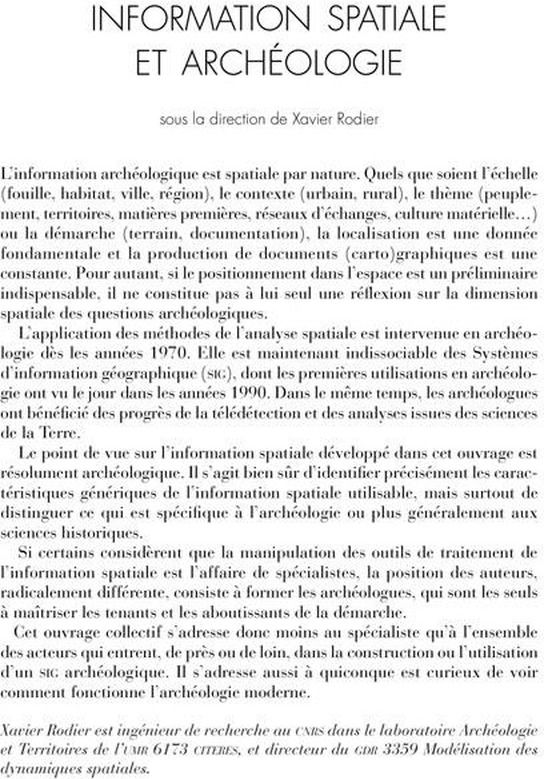 Quatrième de couverture de « INFORMATION SPATIALE ET ARCHEOLOGIE »