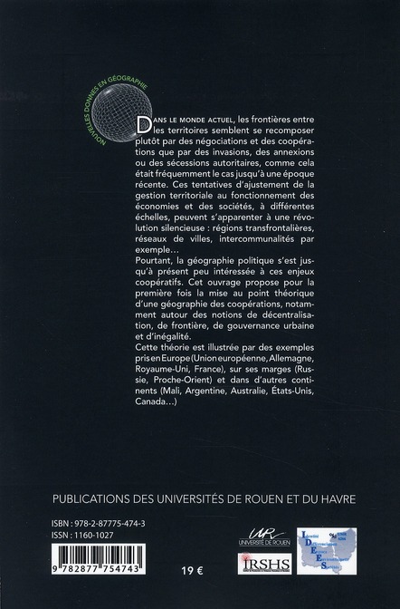 Quatrième de couverture de « Un monde en recomposition : géographie des coopérations territoriales »