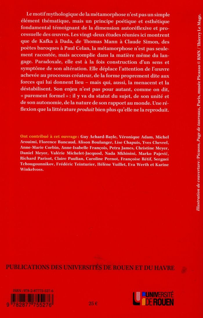 Quatrième de couverture de « POETIQUES DE LA METAMORPHOSE DANS L'ESPACE GERMANIQUE ET EUROPEEN »