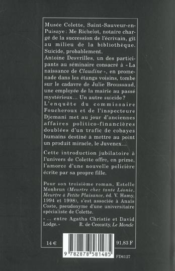 Quatrième de couverture de « MEURTRE CHEZ COLETTE »