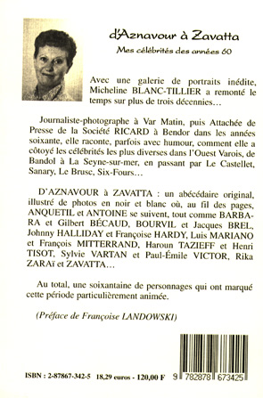 Quatrième de couverture de « D'AZNAVOUR A ZAVATTA »