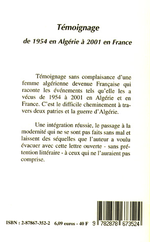 Quatrième de couverture de « TEMOIGNAGE »
