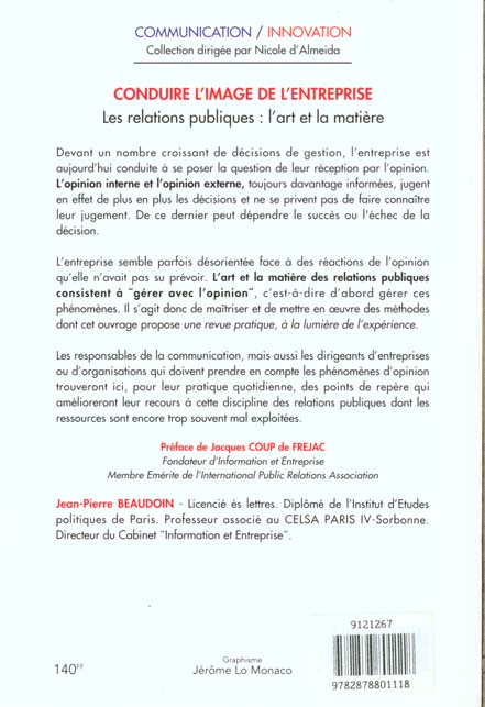 Quatrième de couverture de « CONDUIRE L IMAGE ENTREPRI »