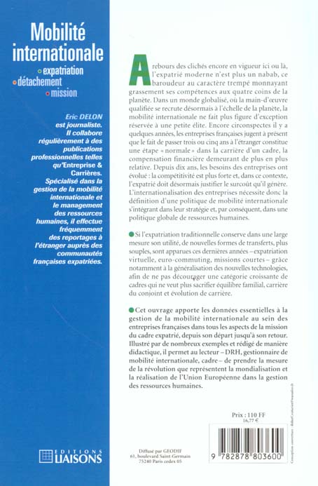 Quatrième de couverture de « MOBILITE INTERNATIONALE »