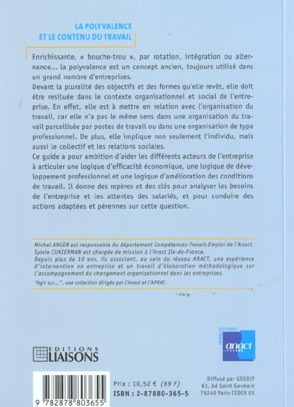Quatrième de couverture de « AGIR SUR LA POLYVALENCE ET LE CONTENU DU TRAVAIL »