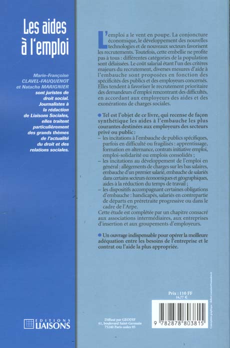 Quatrième de couverture de « AIDES A EMPLOI »