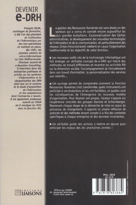 Quatrième de couverture de « DEVENIR E-DRH. COMMENT LES NTIC FONT EVOLUER LA FONCTION RH »