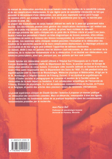 Quatrième de couverture de « MANUEL DE REEDUCATION SENSITIVE DU CORPS HUMAIN »
