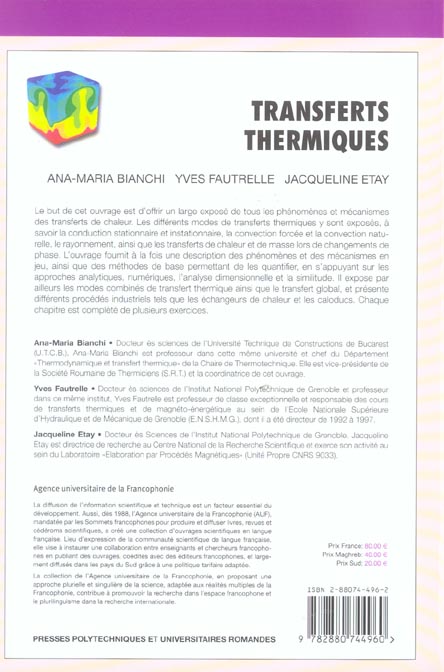 Quatrième de couverture de « TRANSFERTS THERMIQUES »