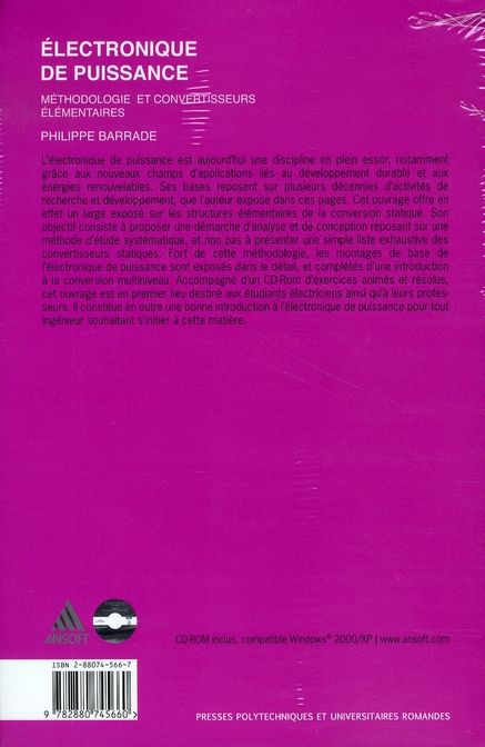 Quatrième de couverture de « ELECTRONIQUE DE PUISSANCE - METHODOLOGIE ET CONVERTISSEURS ELEMENTAIRES »