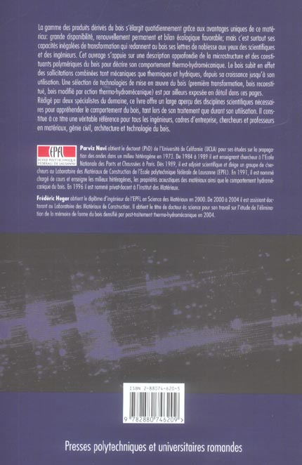 Quatrième de couverture de « COMPORTEMENT THERMO-HYDROMECANIQUE DU BOIS - APPLICATIONS TECHNOLOGIQUES ET DANS LES STRUCTURES »