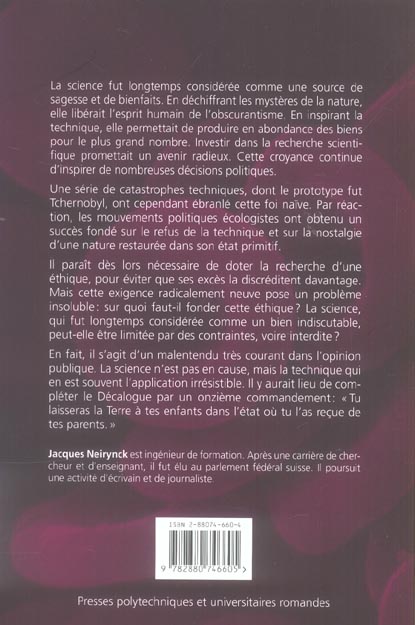 Quatrième de couverture de « SCIENCE EST CONSCIENCE - LE CAS DU GENIE GENETIQUE »