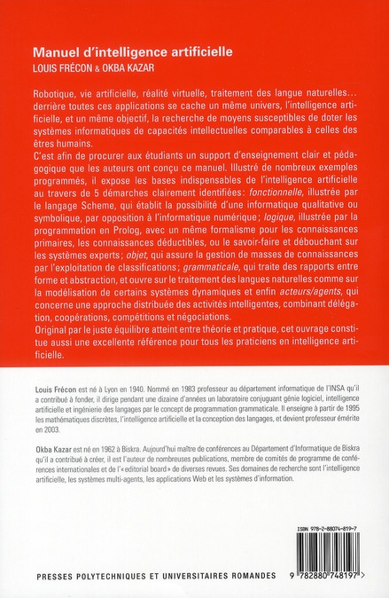 Quatrième de couverture de « MANUEL D'INTELLIGENCE ARTIFICIELLE »