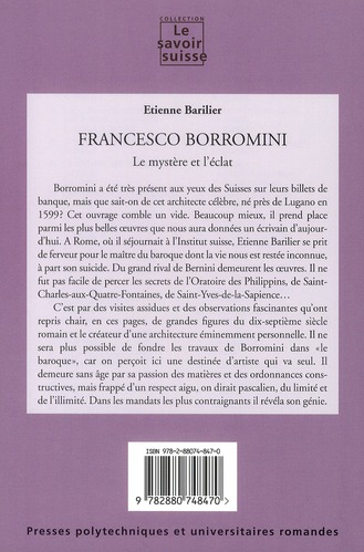 Quatrième de couverture de « FRANCESCO BORROMINI - LE MYSTERE ET L'ECLAT »