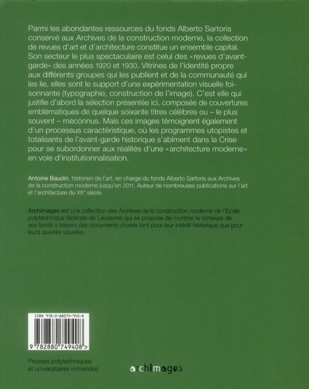 Quatrième de couverture de « INVENTION, CONSTRUCTION, COMMUNICATION - REVUES D'AVANT-GARDE DE LA COLLECTION ALBERTO SARTORIS. »
