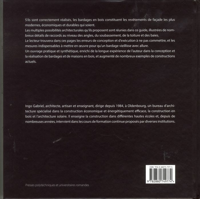 Quatrième de couverture de « BARDAGES EN BOIS - GUIDE PRATIQUE. MATERIAU, ETUDE, REALISATION. »
