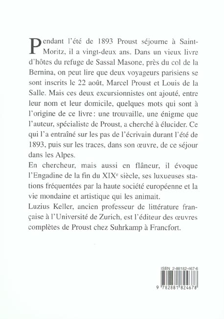 Quatrième de couverture de « MARCEL PROUST SUR LES ALPES »