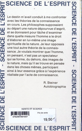 Quatrième de couverture de « VERITE ET SCIENCE »