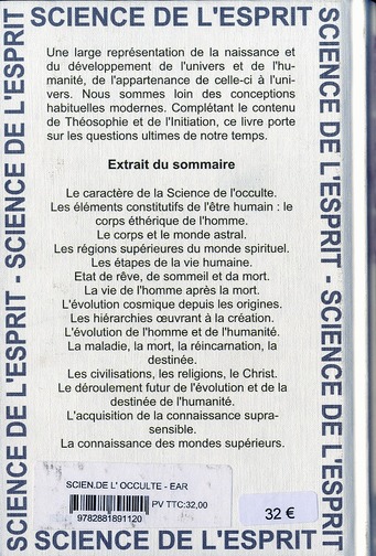 Quatrième de couverture de « SCIENCE DE L'OCCULTE EAR »