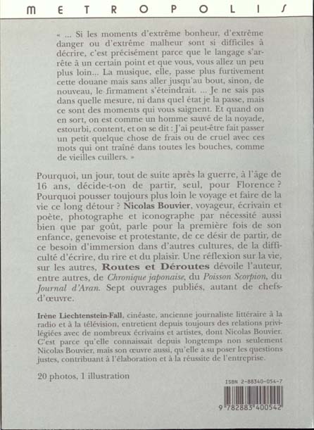 Quatrième de couverture de « ROUTES ET DEROUTES »