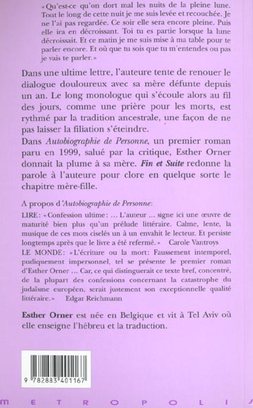 Quatrième de couverture de « FIN ET SUITE »