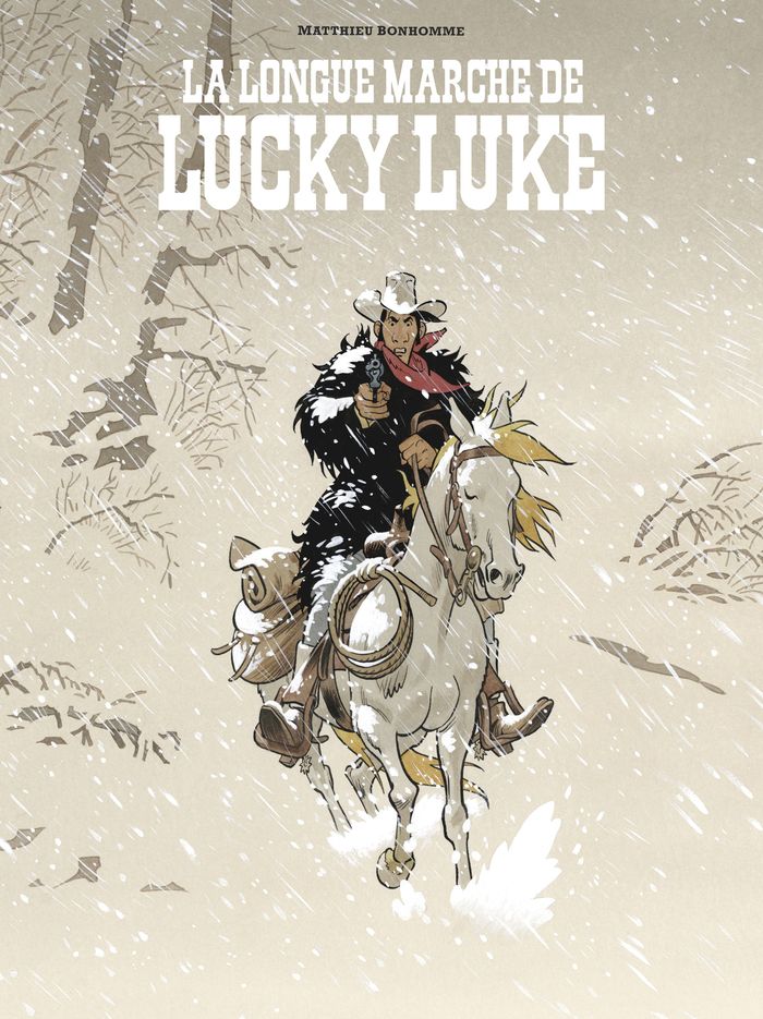 Couverture du livre « UN HOMMAGE A LUCKY LUKE PAR - LA LONGUE MARCHE DE LUCKY LUKE » de Bonhomme, librairie Les Contes Infusés à Corte