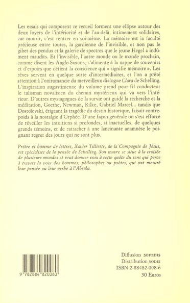 Quatrième de couverture de « LA MEMOIRE ET L'INVISIBLE »