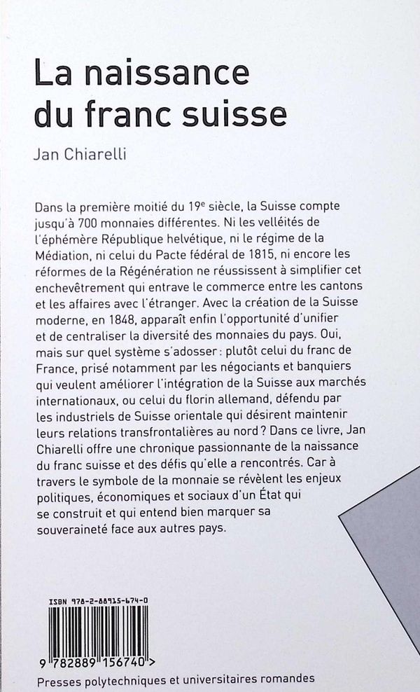 Quatrième de couverture de « La naissance du franc suisse »